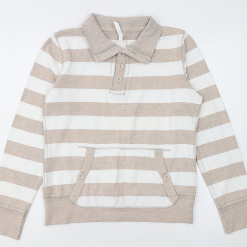 Marks and Spencer Women Beige Striped Henley Sweatshirt UK 10 Cotton