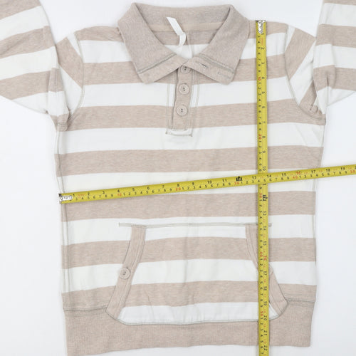 Marks and Spencer Women Beige Striped Henley Sweatshirt UK 10 Cotton