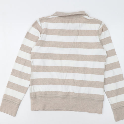 Marks and Spencer Women Beige Striped Henley Sweatshirt UK 10 Cotton