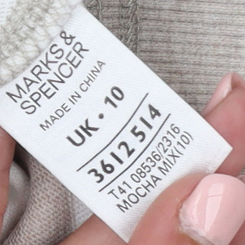 Marks and Spencer Women Beige Striped Henley Sweatshirt UK 10 Cotton