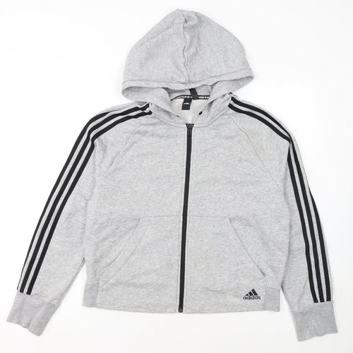 Adidas Womens Grey Full Zip Hoodie M 12-14 Hooded Sweatshirt