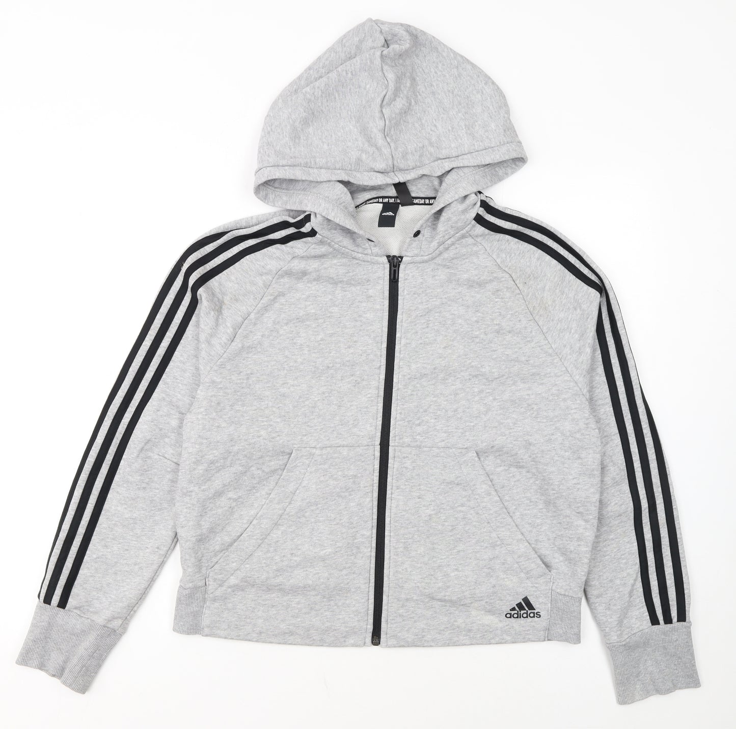 Adidas Womens Grey Full Zip Hoodie M 12-14 Hooded Sweatshirt
