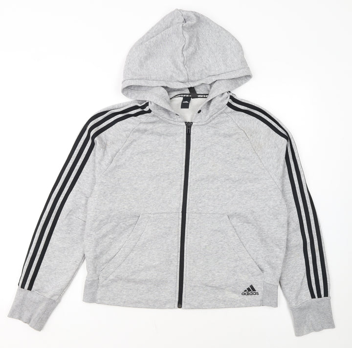 Adidas Womens Grey Full Zip Hoodie M 12-14 Hooded Sweatshirt