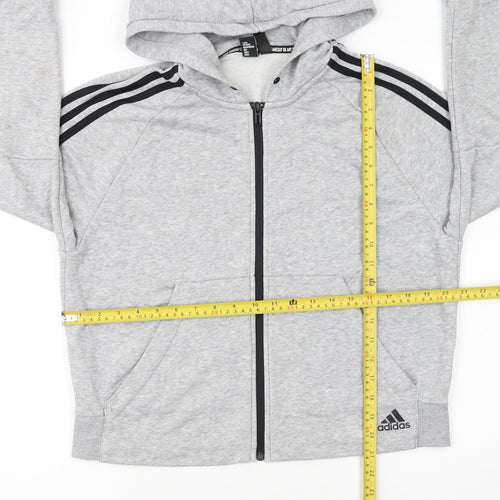 Adidas Womens Grey Full Zip Hoodie M 12-14 Hooded Sweatshirt