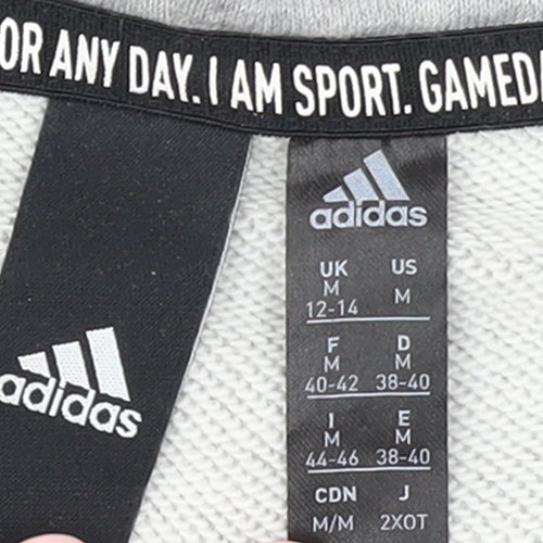 Adidas Womens Grey Full Zip Hoodie M 12-14 Hooded Sweatshirt