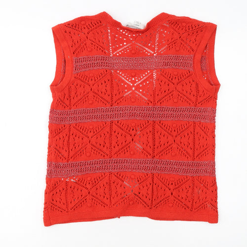 Marks and Spencer Women Red Crochet Open Knit Tassel Vest S