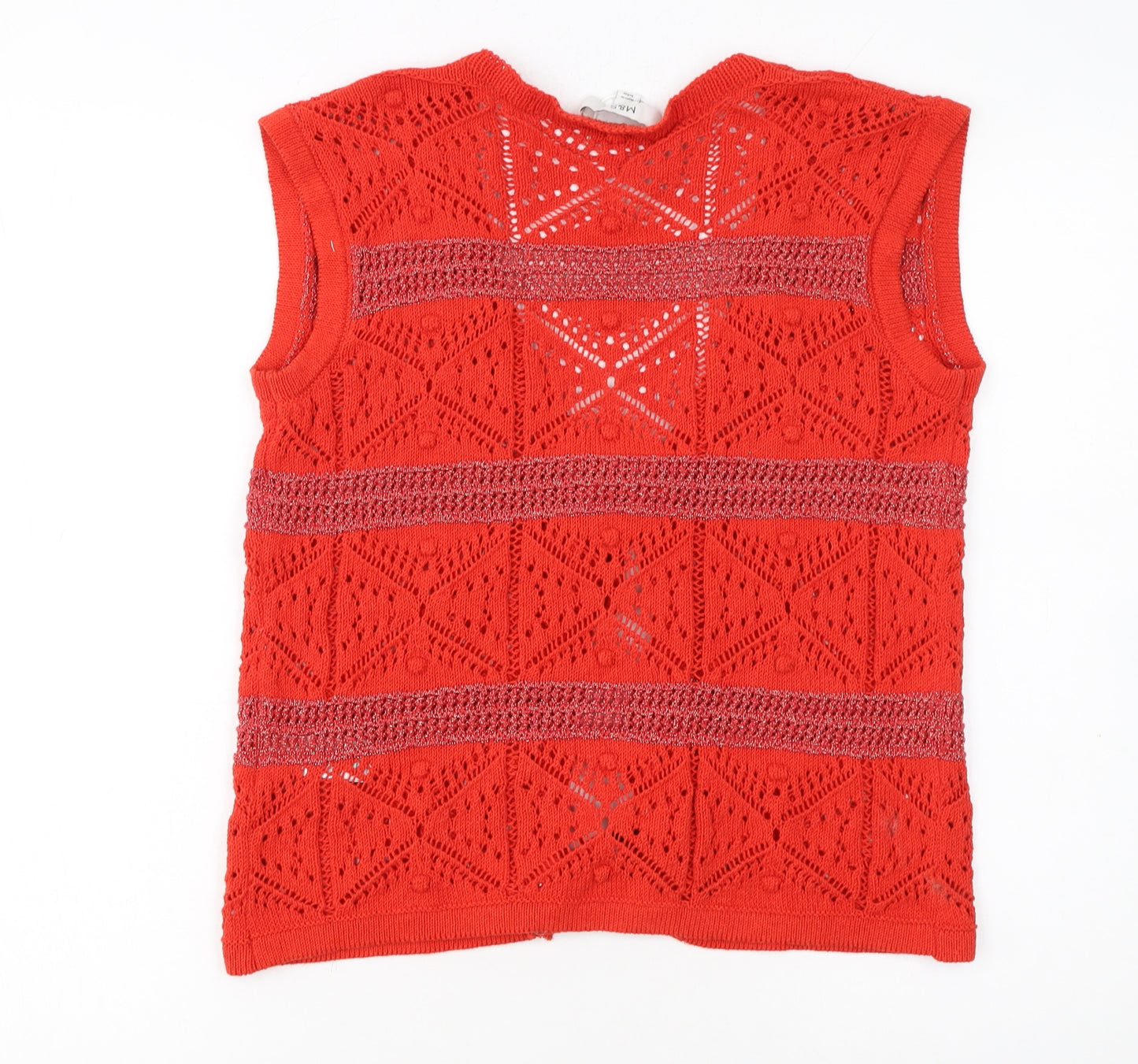 Marks and Spencer Women Red Crochet Open Knit Tassel Vest S