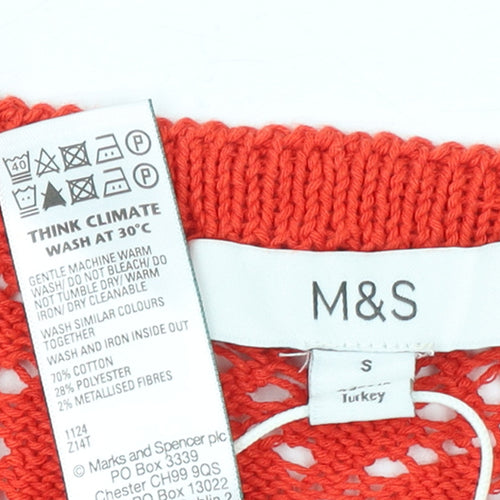 Marks and Spencer Women Red Crochet Open Knit Tassel Vest S