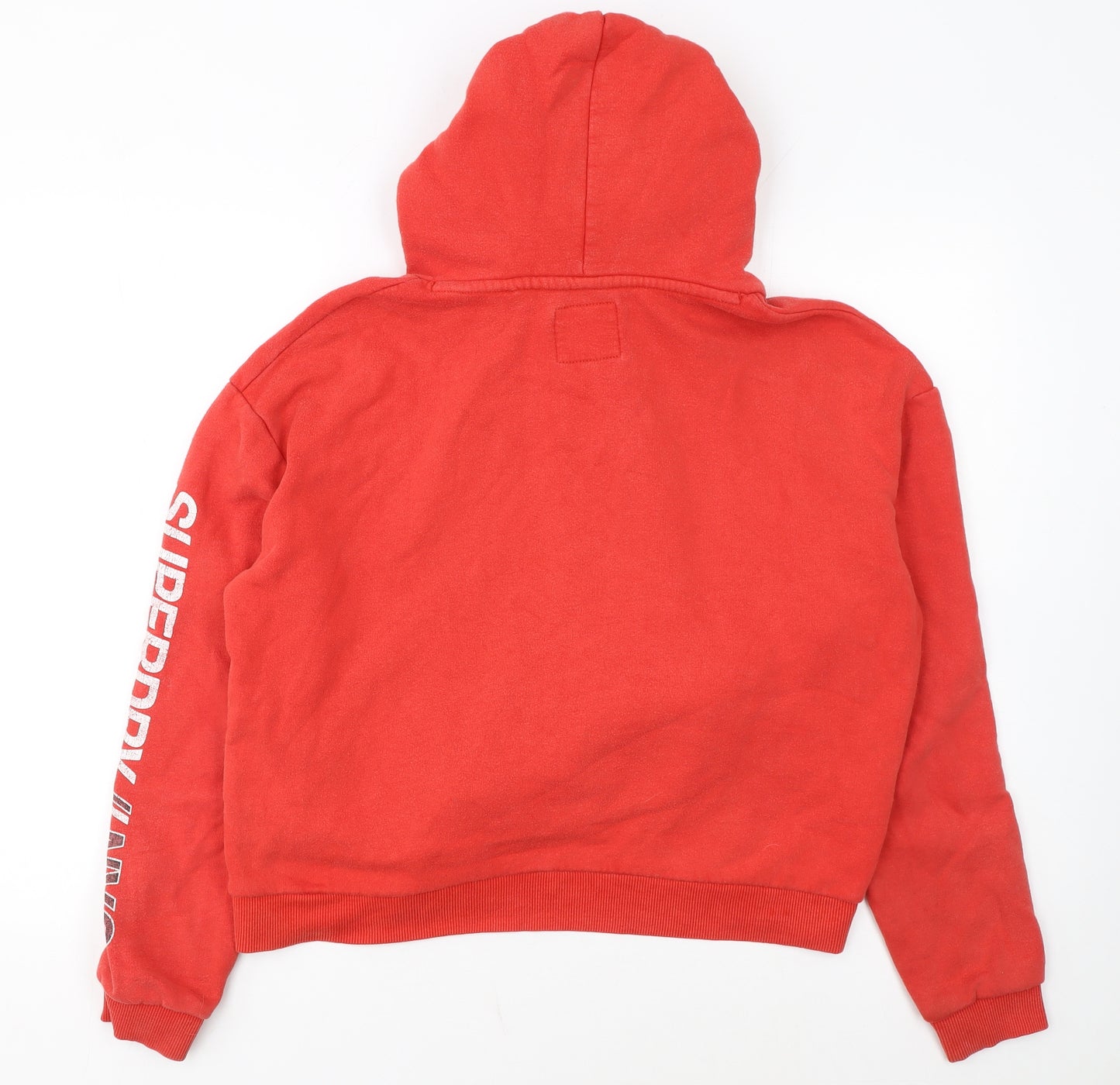 Superdry Womens Red Pullover Hoodie Medium Logo Print Casual