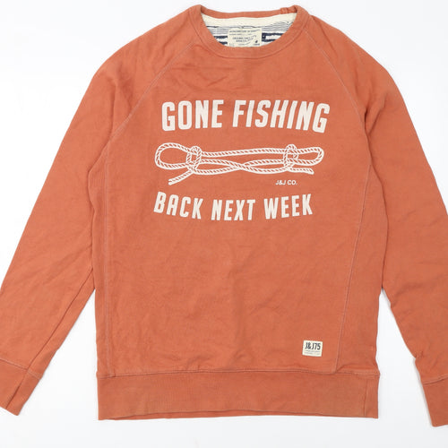 Jack & Jones Men's Orange Crew Neck Pullover Sweatshirt L Graphic Print