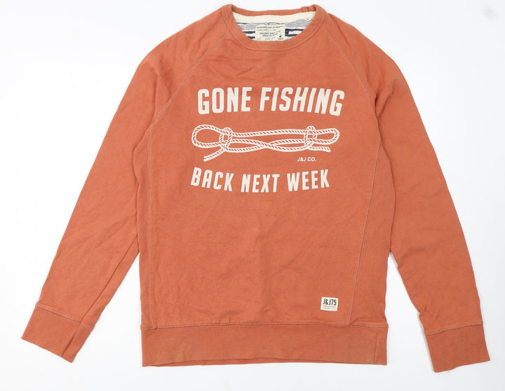 Jack & Jones Men's Orange Crew Neck Pullover Sweatshirt L Graphic Print