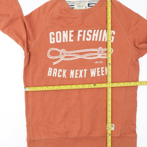 Jack & Jones Men's Orange Crew Neck Pullover Sweatshirt L Graphic Print