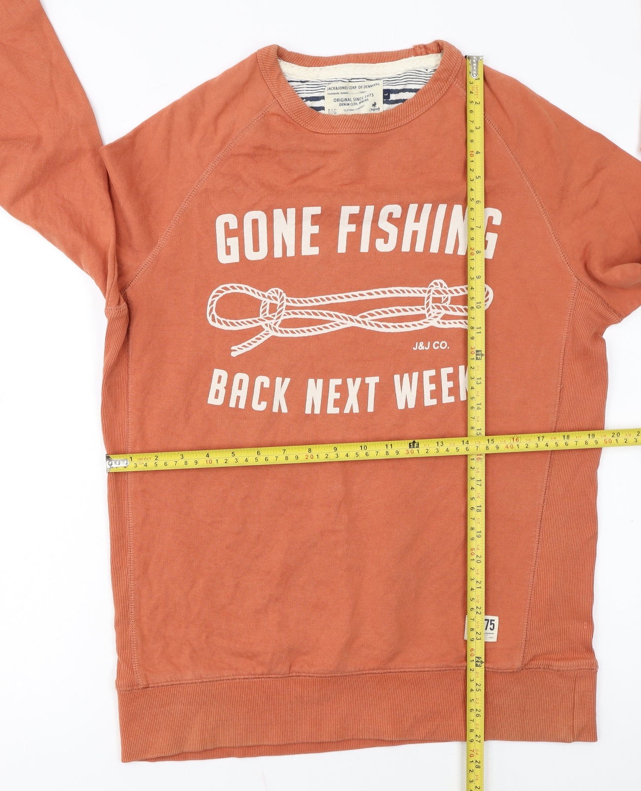 Jack & Jones Men's Orange Crew Neck Pullover Sweatshirt L Graphic Print