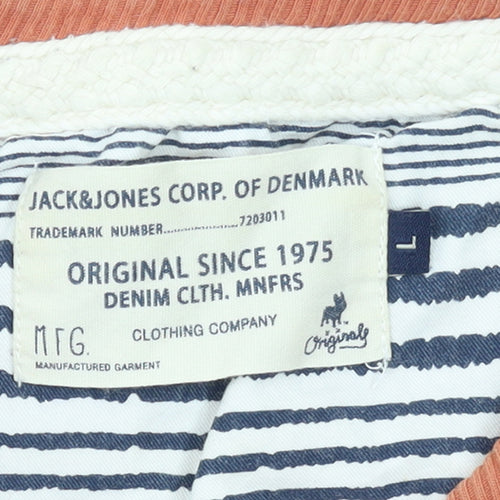 Jack & Jones Men's Orange Crew Neck Pullover Sweatshirt L Graphic Print