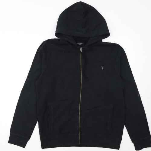 AllSaints Men's Black Full Zip Hoodie Size L Cotton