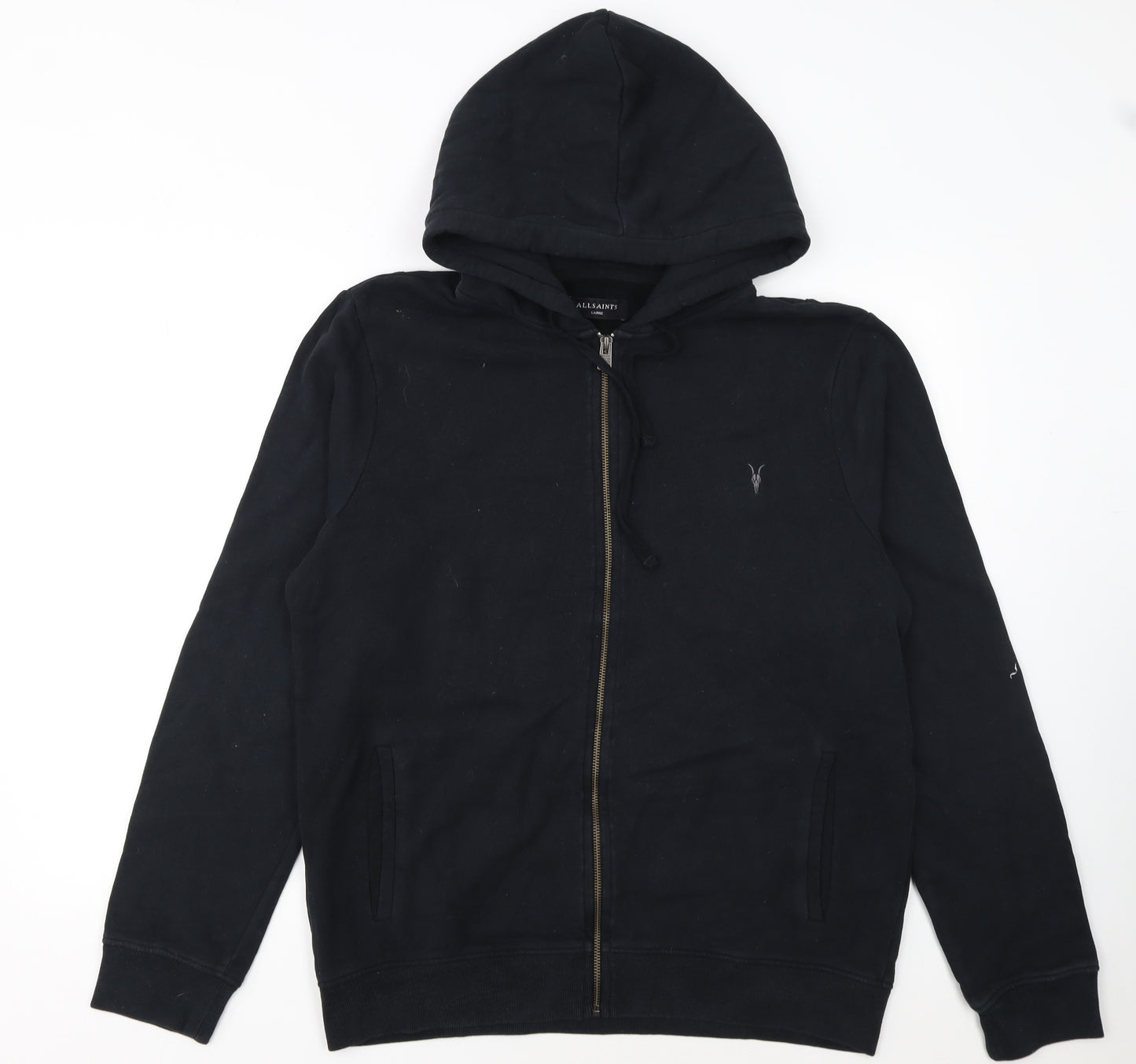 AllSaints Men's Black Full Zip Hoodie Size L Cotton
