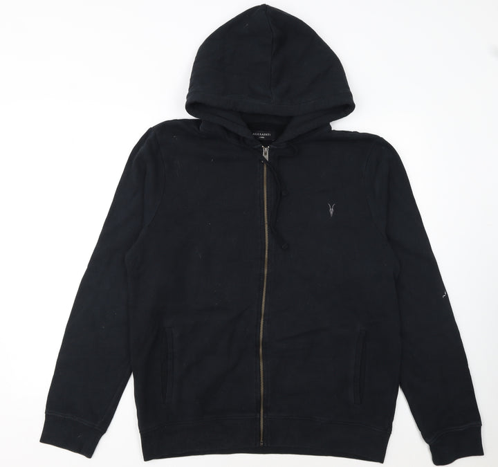 AllSaints Men's Black Full Zip Hoodie Size L Cotton