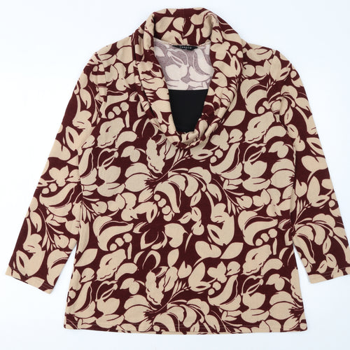 Emreco Women Brown Floral Cowl Neck Pullover Jumper Size 16
