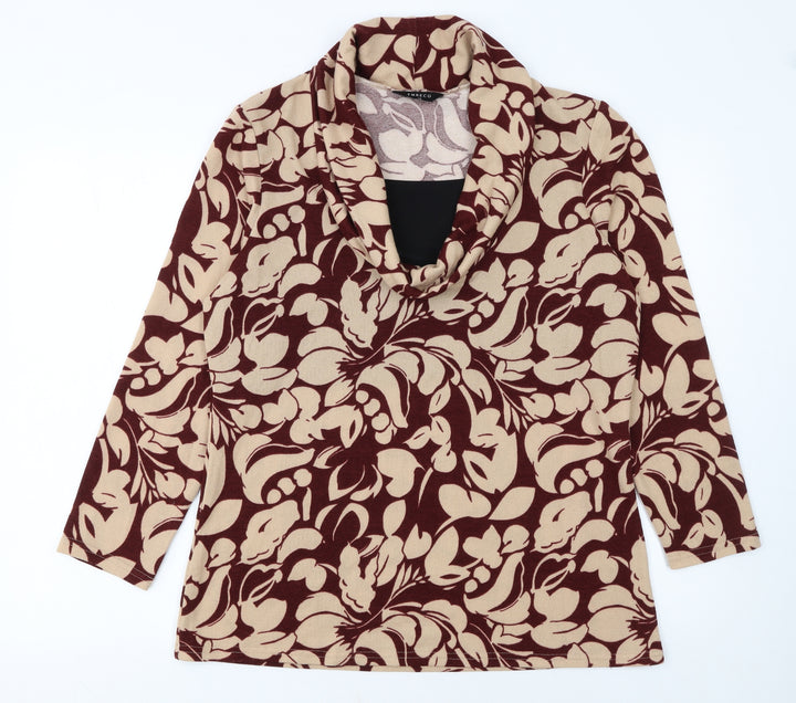 Emreco Women Brown Floral Cowl Neck Pullover Jumper Size 16