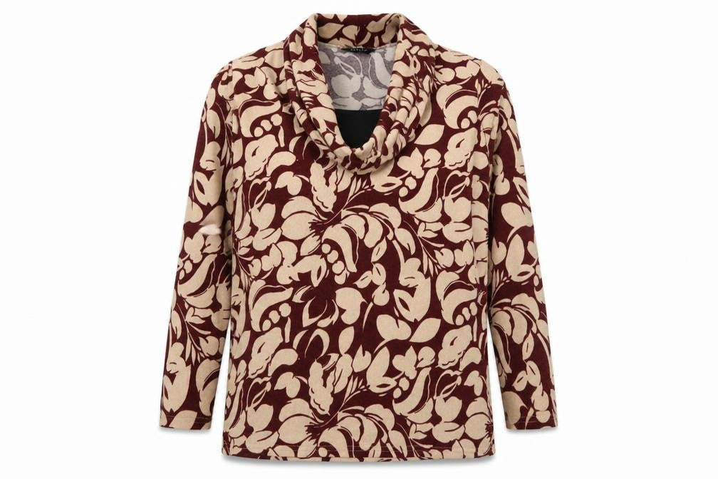 Front view of Emreco Women Brown Floral Cowl Neck jumper, size 16