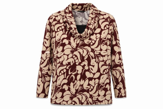 Front view of Emreco Women Brown Floral Cowl Neck jumper, size 16