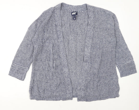 Lands' End Women's Blue Knit Open Cardigan Size M Linen Cotton