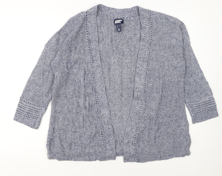 Lands' End Women's Blue Knit Open Cardigan Size M Linen Cotton