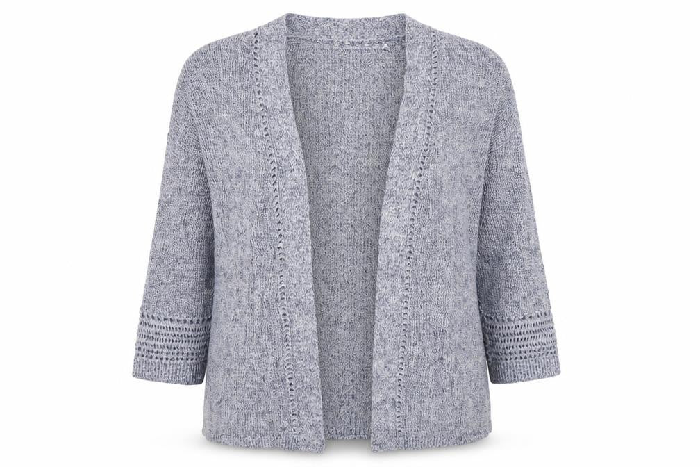 Lands' End Women's Blue Knit Open Cardigan Size M Linen Cotton