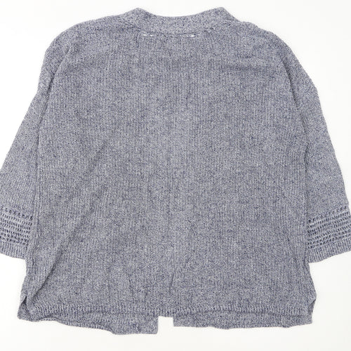 Lands' End Women's Blue Knit Open Cardigan Size M Linen Cotton