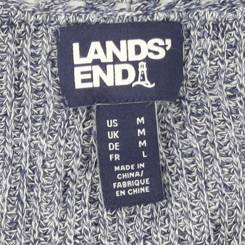 Lands' End Women's Blue Knit Open Cardigan Size M Linen Cotton
