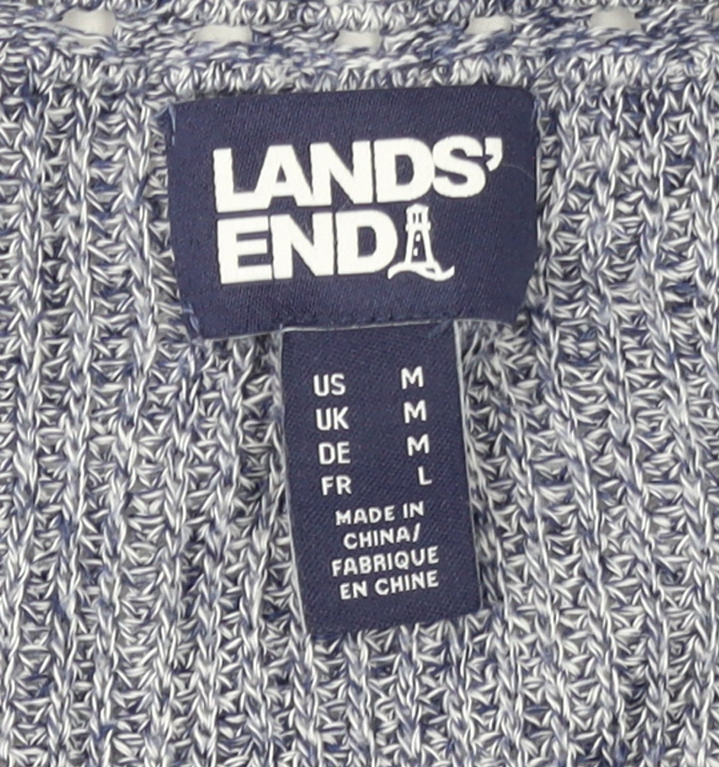 Lands' End Women's Blue Knit Open Cardigan Size M Linen Cotton