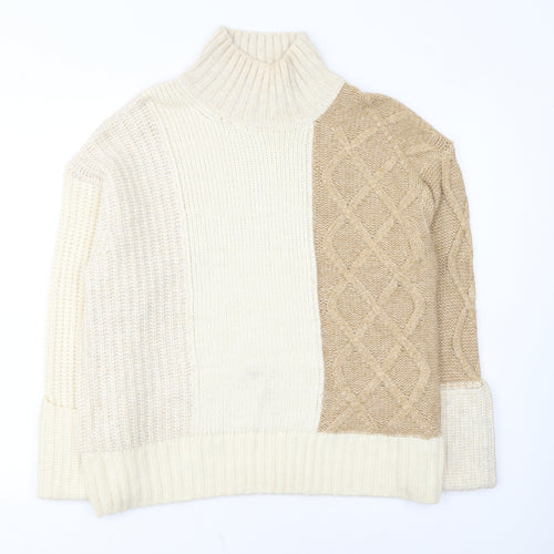 Marks and Spencer Womens Beige Roll Neck Cable-Knit Jumper M