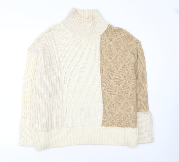 Marks and Spencer Womens Beige Roll Neck Cable-Knit Jumper M