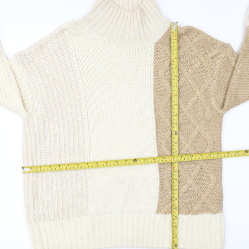 Marks and Spencer Womens Beige Roll Neck Cable-Knit Jumper M