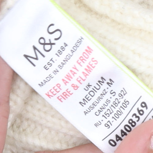Marks and Spencer Womens Beige Roll Neck Cable-Knit Jumper M