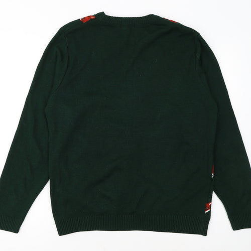 Run & Fly Men's Green Fox Pattern Knit Jumper Size L