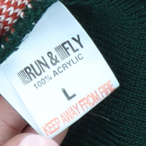 Run & Fly Men's Green Fox Pattern Knit Jumper Size L