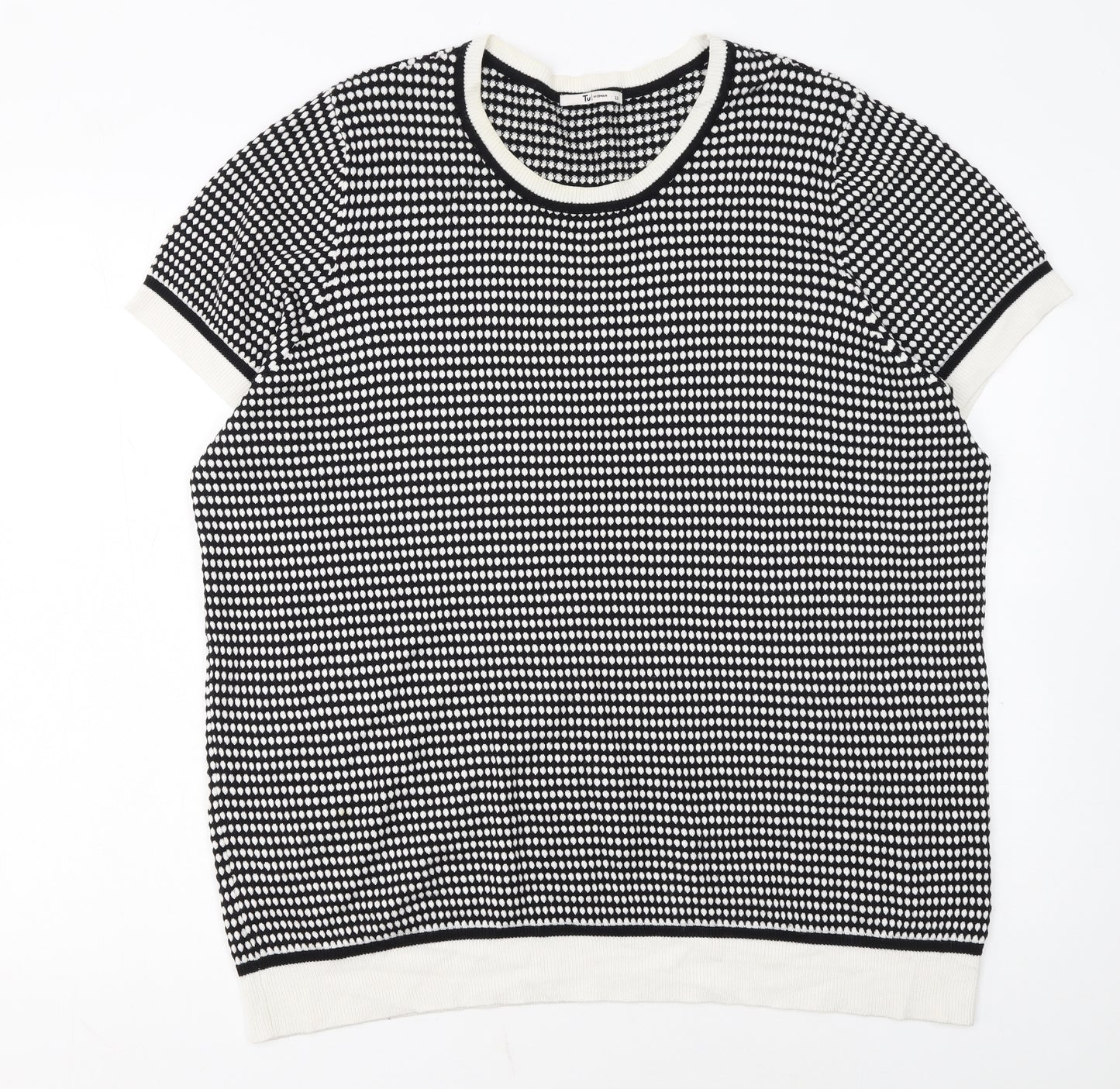 TU Women’s Black White Short Sleeve Jumper Size 22 Knit Classic Style
