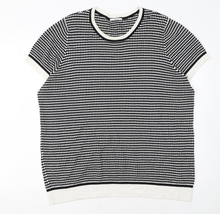 TU Women’s Black White Short Sleeve Jumper Size 22 Knit Classic Style