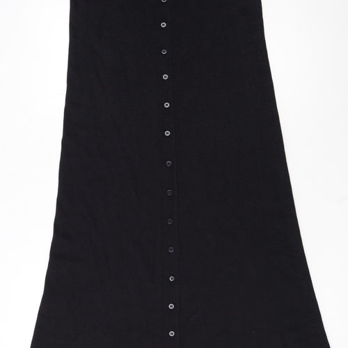 Planet Women’s Black A-Line Knit Midi Skirt Size M Button Front