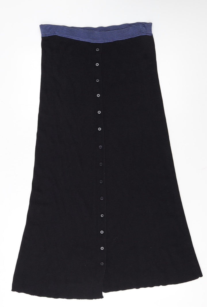 Planet Women’s Black A-Line Knit Midi Skirt Size M Button Front