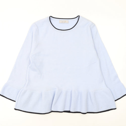 Marks and Spencer Women Blue Ruffle Hem Acrylic Jumper Size 10