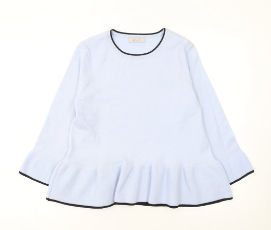Marks and Spencer Women Blue Ruffle Hem Acrylic Jumper Size 10