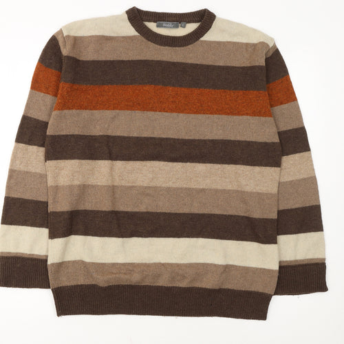 Wolsey Mens Brown Striped Lambswool Crew Neck Jumper Size L