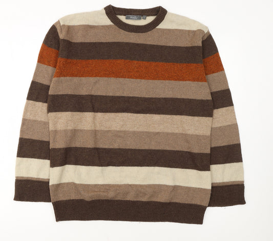 Wolsey Mens Brown Striped Lambswool Crew Neck Jumper Size L