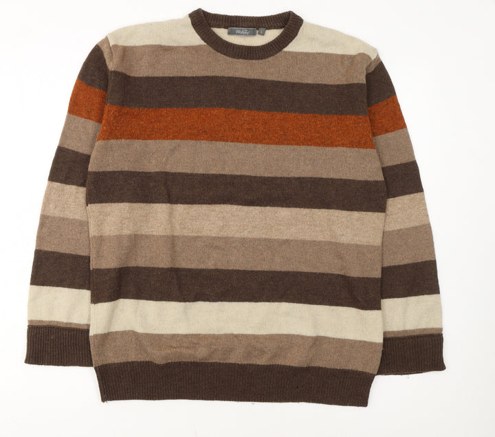 Wolsey Mens Brown Striped Lambswool Crew Neck Jumper Size L