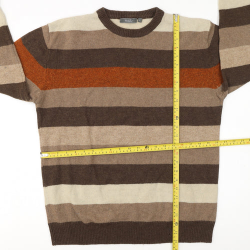 Wolsey Mens Brown Striped Lambswool Crew Neck Jumper Size L