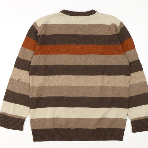 Wolsey Mens Brown Striped Lambswool Crew Neck Jumper Size L