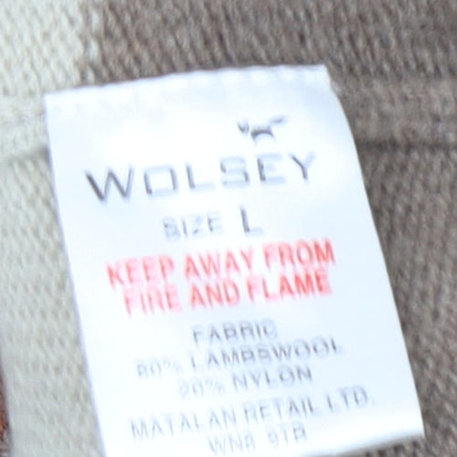 Wolsey Mens Brown Striped Lambswool Crew Neck Jumper Size L
