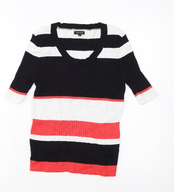 River Island Women's Multicoloured Striped V-Neck Knit Jumper Size 10